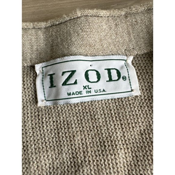 Vintage Izod Cardigan Men Sz XL Beige Button Up Long Sleeve‎ Made In USA Sweater - Picture 3 of 11